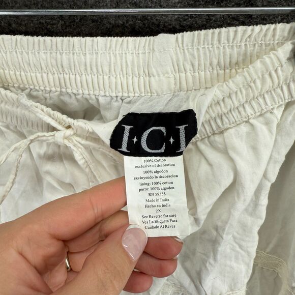 ICI Skirt Women 2X Plus White A-Line Midi Drawstring Cotton High Rise Casual - Picture 5 of 6